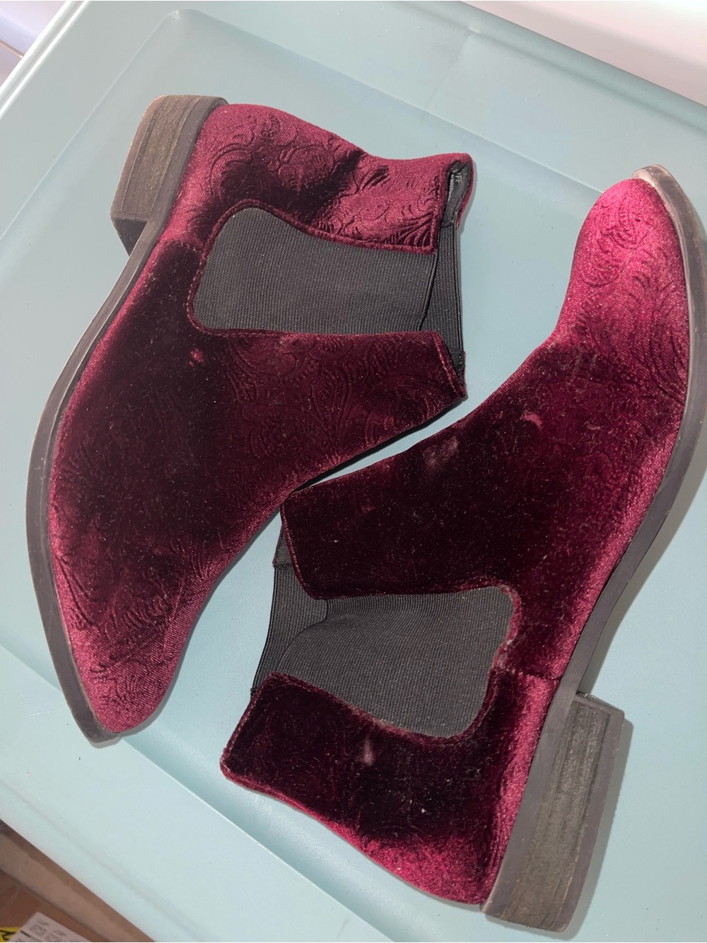 Velvet Chelsea Booties in Burgundy - Sleek Women's Ankle Shoes
